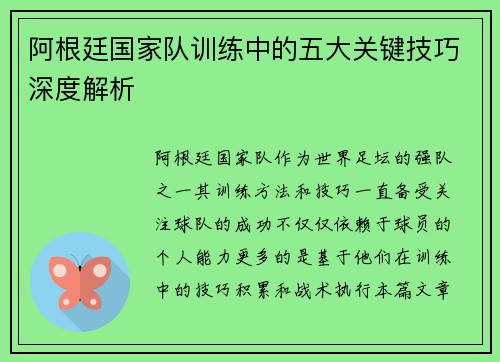 阿根廷国家队训练中的五大关键技巧深度解析